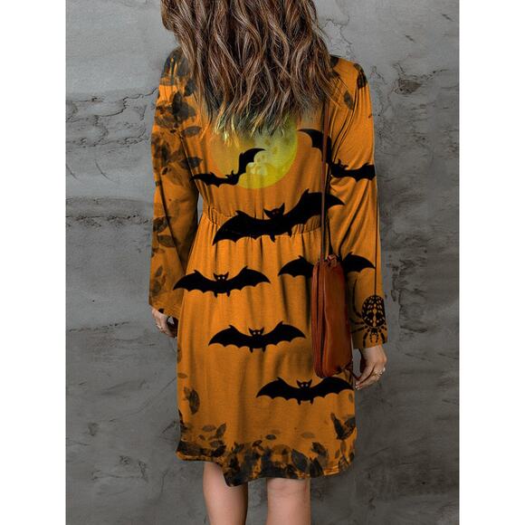 Full Size Halloween Theme Round Neck Long Sleeve Magic Dress - Picture 2 of 3